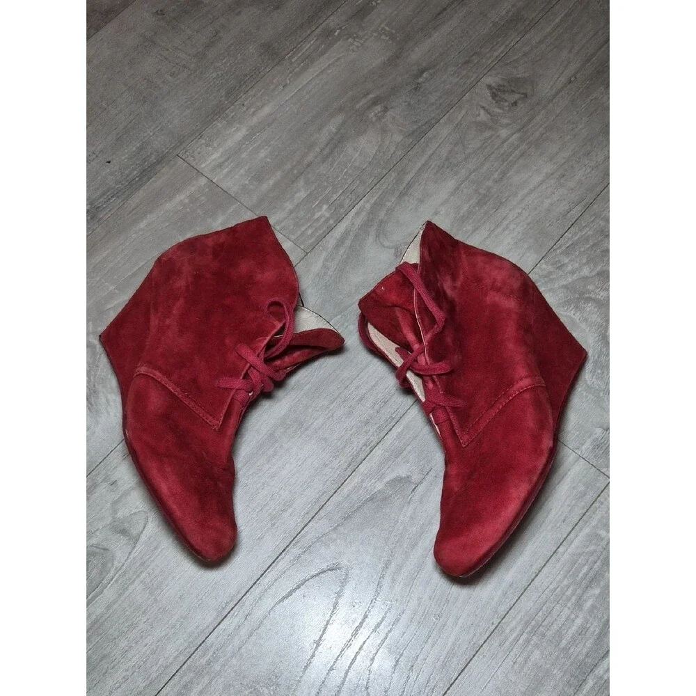 Didi Leather Red Suede Booties 39 Lace-Up Women's Ankle Boots
